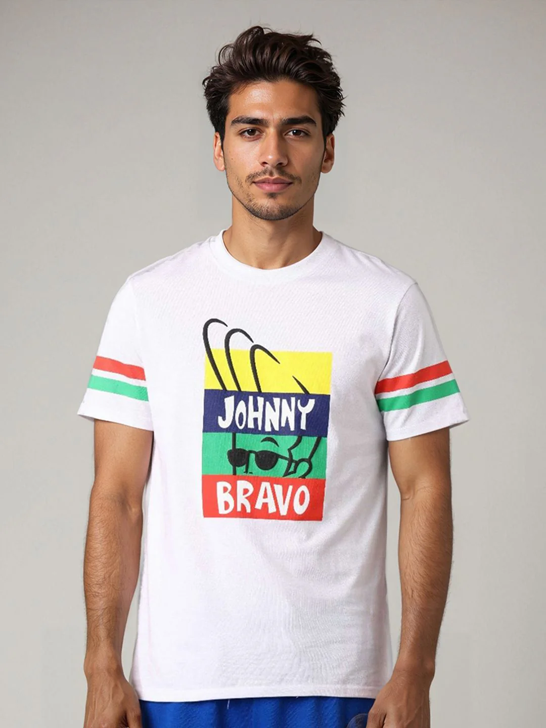 The Indian Garage Co Men Johnny Bravo Graphic Printed Round Neck Cotton Slim Fit T-shirt - Image 2