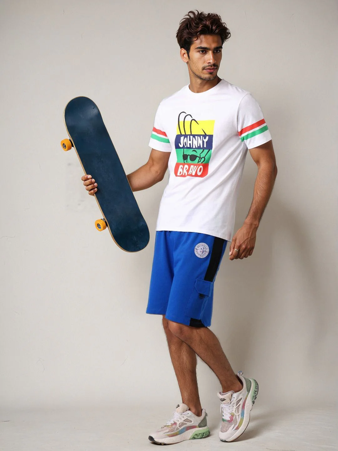 The Indian Garage Co Men Johnny Bravo Graphic Printed Round Neck Cotton Slim Fit T-shirt - Image 7