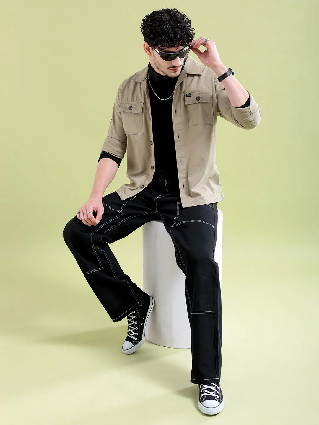 The Indian Garage Co Men Khaki & Black Typography Print Back Slim Fit Cotton Casual Shirt - Image 4