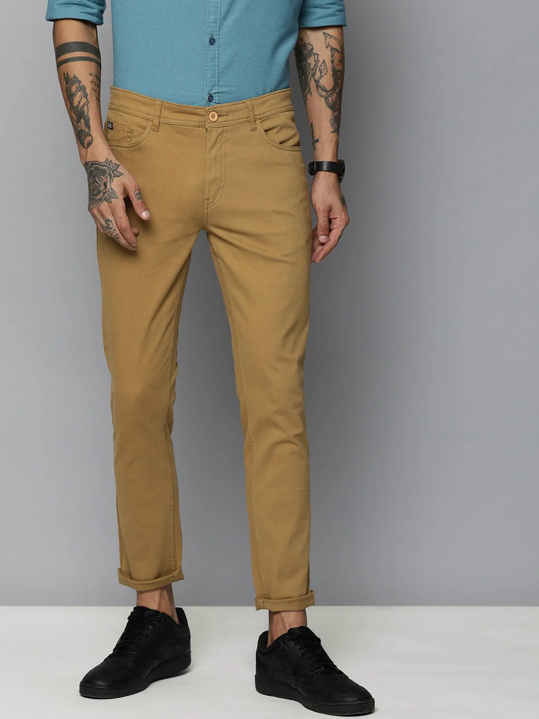 The Indian Garage Co Men Khaki Slim Fit Chinos Trousers