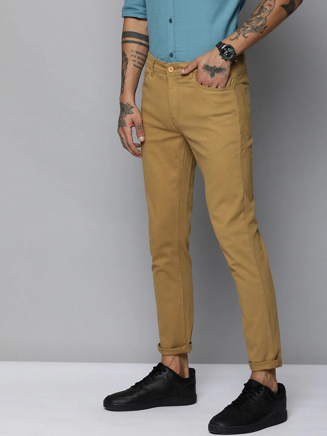The Indian Garage Co Men Khaki Slim Fit Chinos Trousers - Image 2