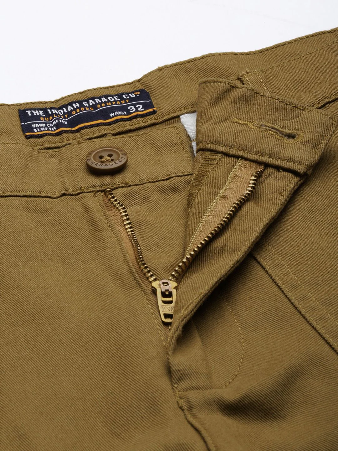The Indian Garage Co Men Khaki Slim Fit Cotton Cargos Trousers - Image 4