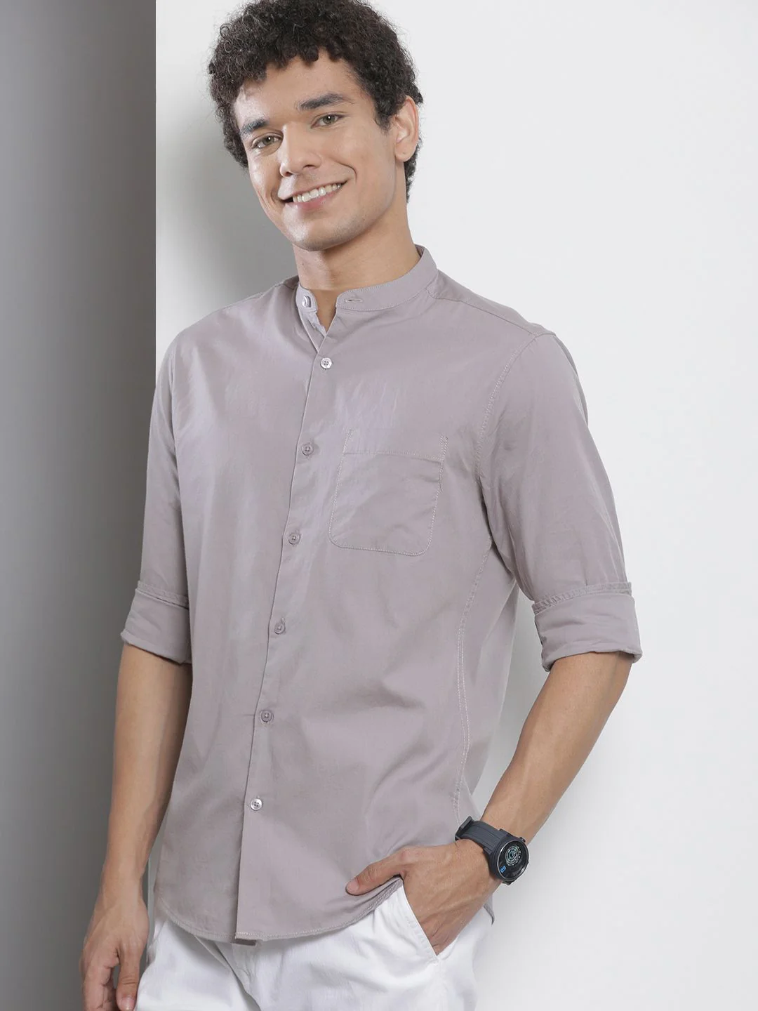 The Indian Garage Co Men Lavender Solid Pure Cotton Casual Shirt - Image 5
