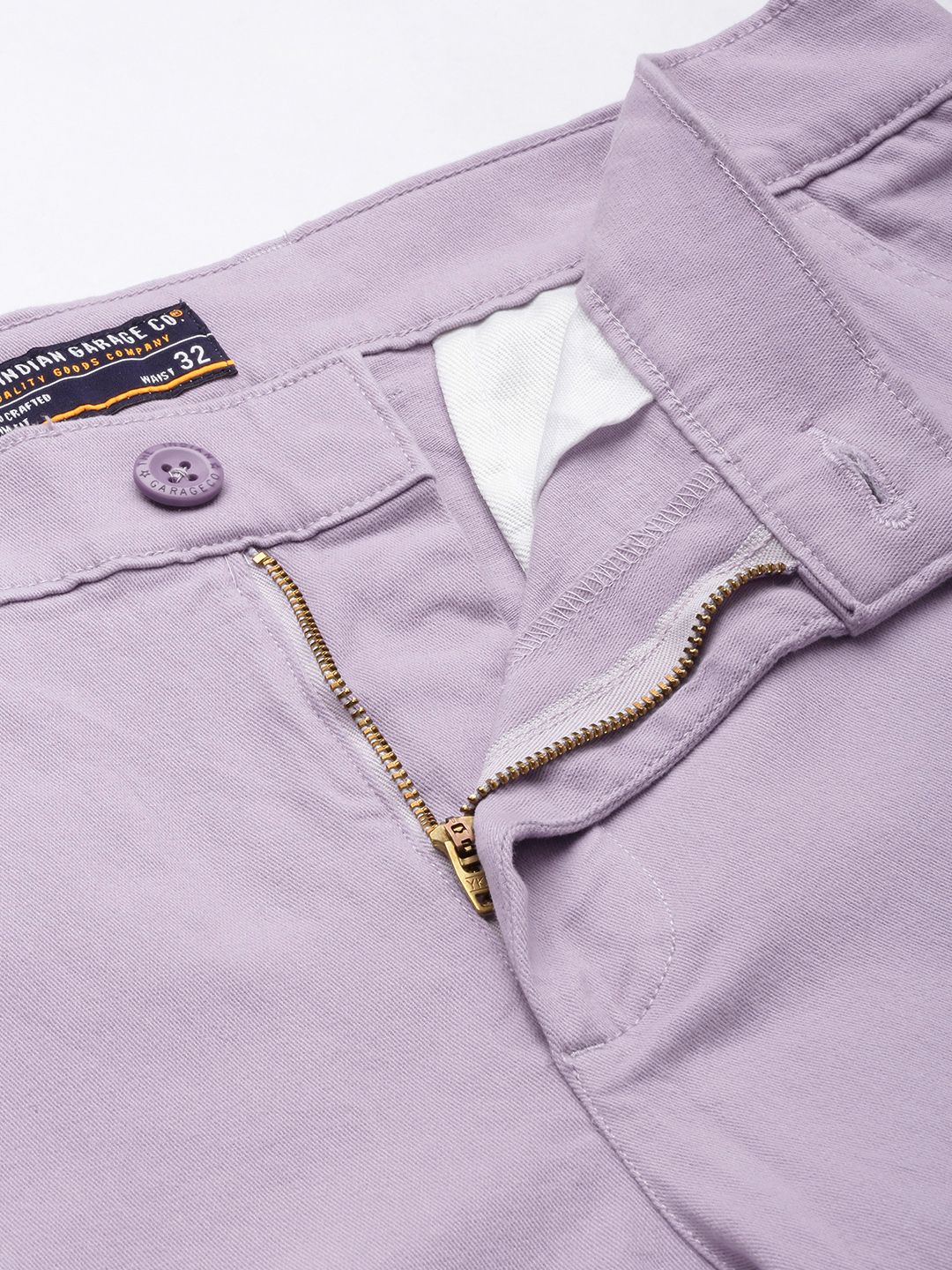 The Indian Garage Co Men Lavender Solid Smart Slim Fit Cargos Trousers - Image 4
