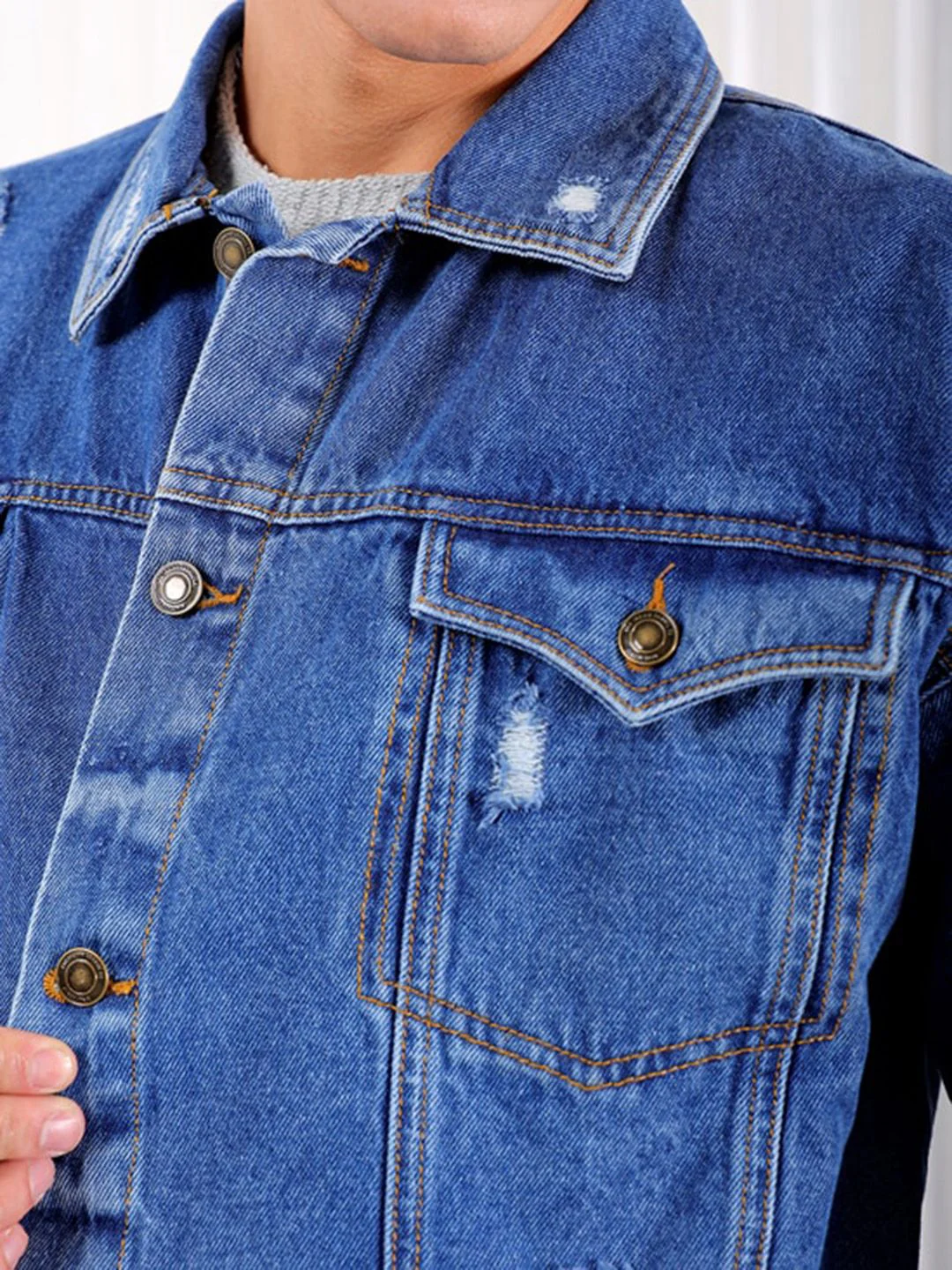 The Indian Garage Co Men Lightly Washed Relaxed Fit Distressed Denim Jacket - Image 2