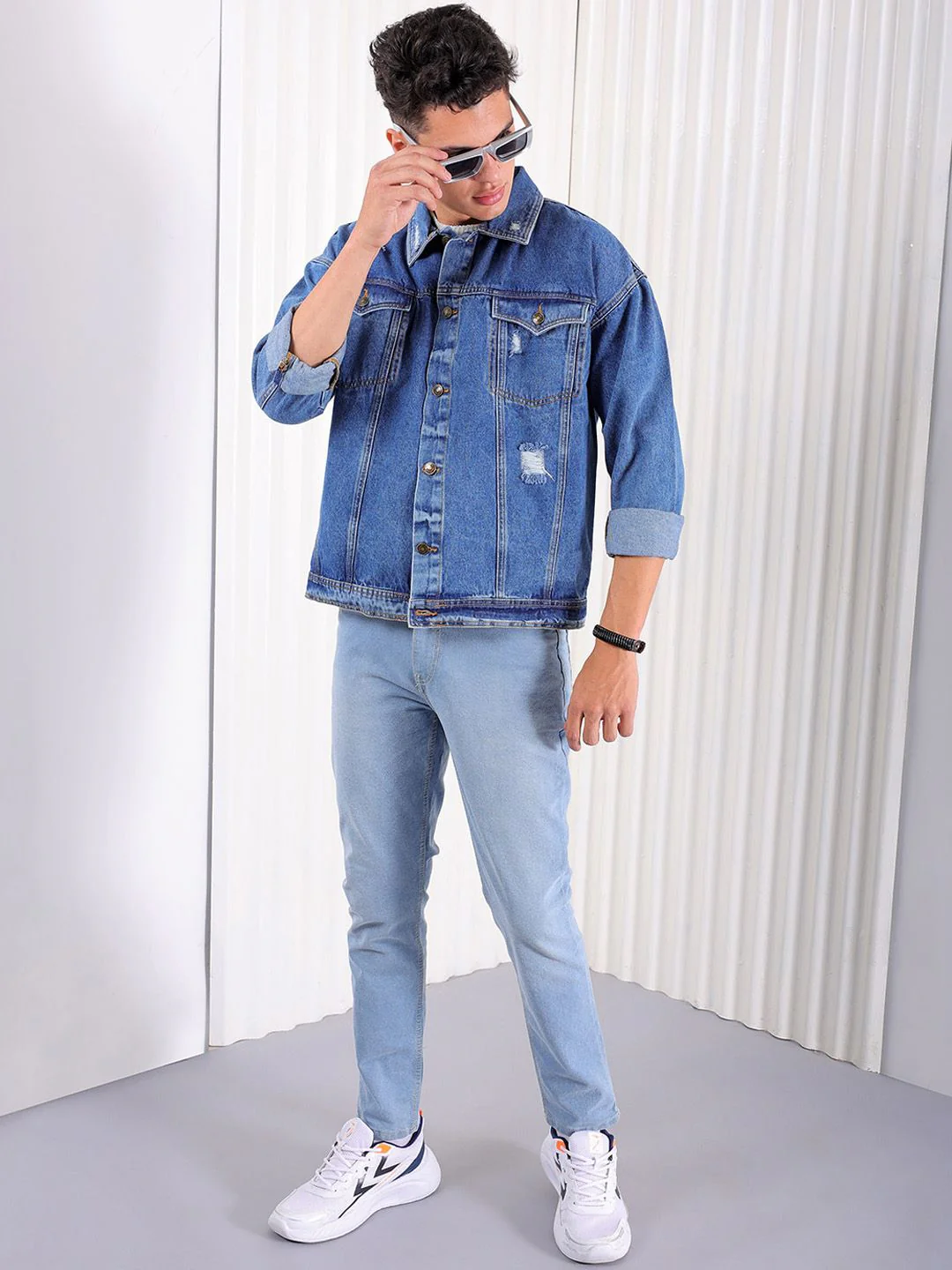 The Indian Garage Co Men Lightly Washed Relaxed Fit Distressed Denim Jacket - Image 4