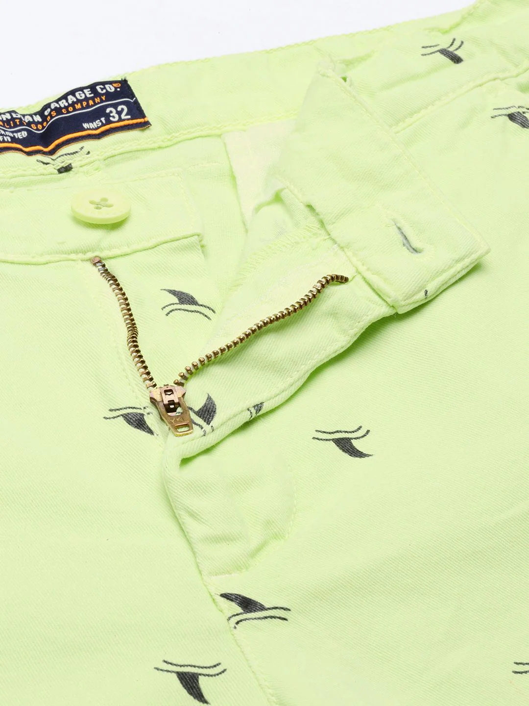 The Indian Garage Co Men Lime Green Printed Slim Fit Chino Shorts - Image 4