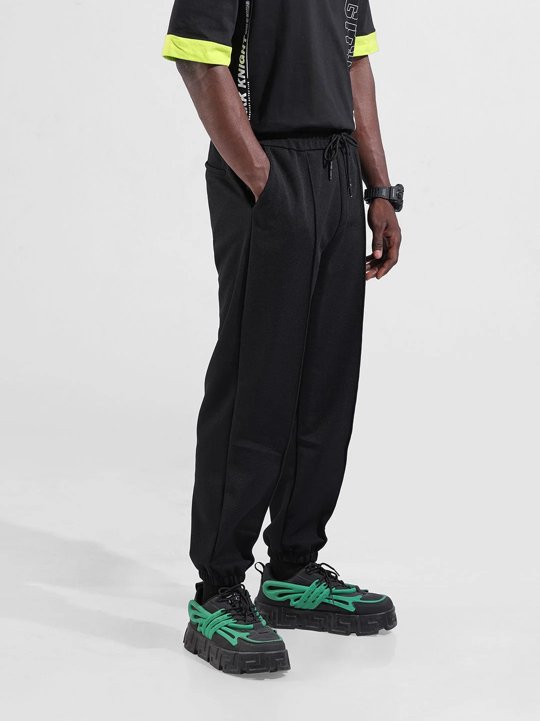 The Indian Garage Co Men Loose Fit Textured Waffle Jogger - Image 2