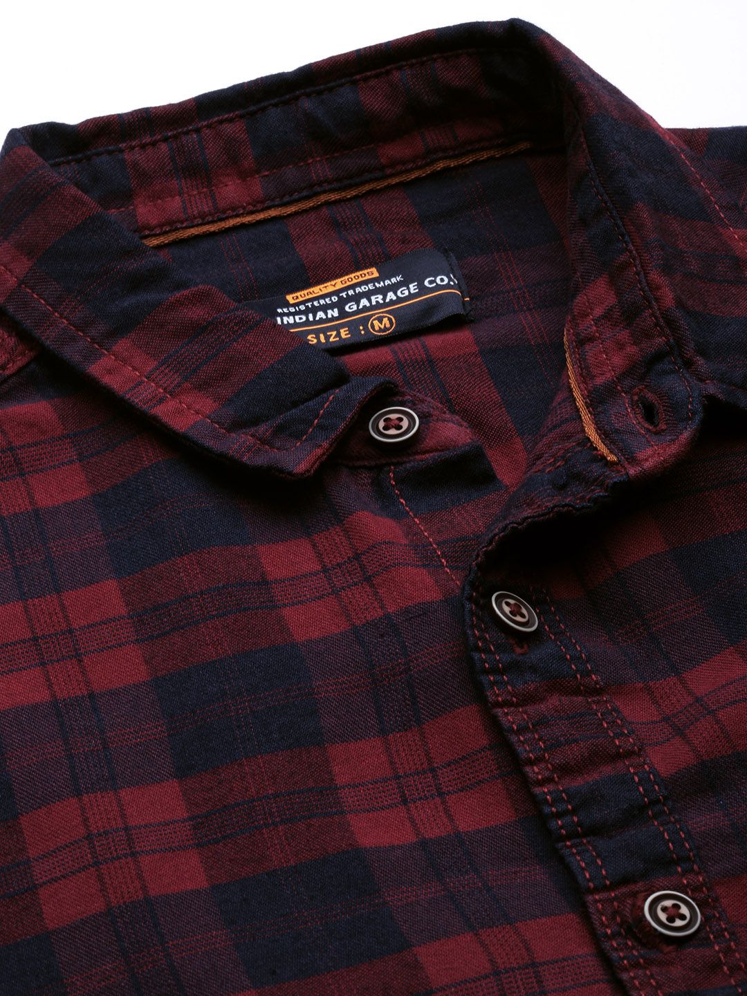 The Indian Garage Co Men Maroon & Navy Blue Checked Cotton Casual Shirt - Image 2