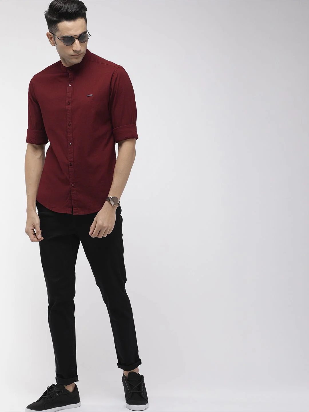 The Indian Garage Co Men Maroon Slim Fit Solid Casual Shirt - Image 6