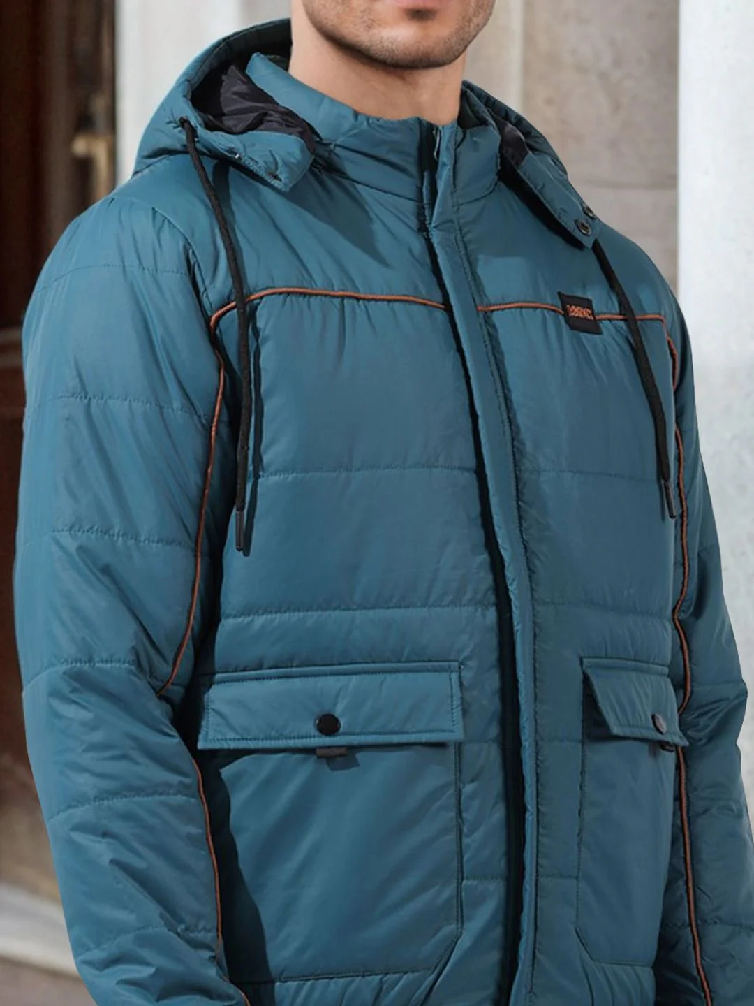 The Indian Garage Co Men Men Regular Fit Badges Hooded Puffer Jacket - Image 2