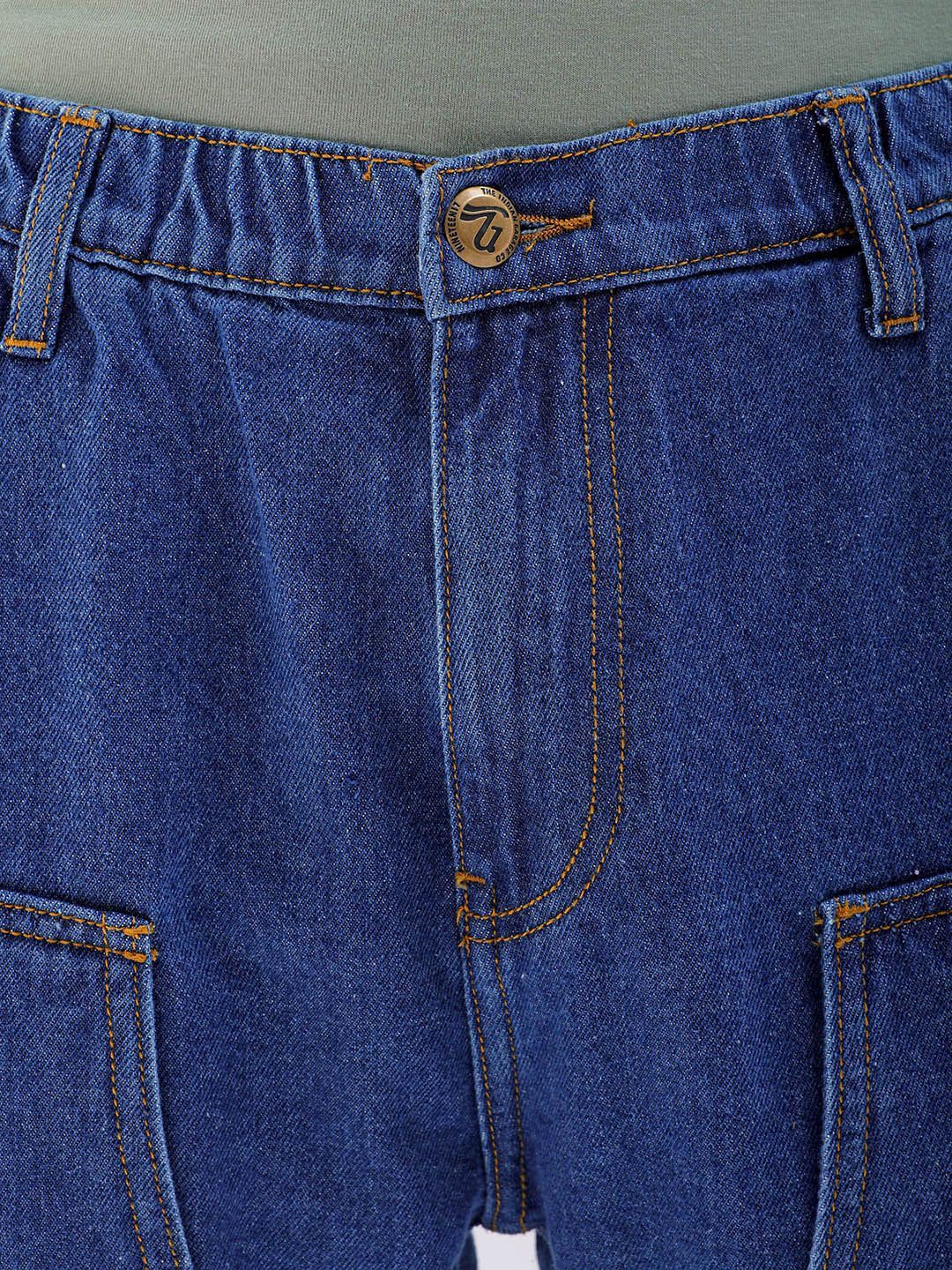 The Indian Garage Co Men Mid-Rise Loose Baggy Fit Elasticated Wasit Cargo Jeans - Image 6