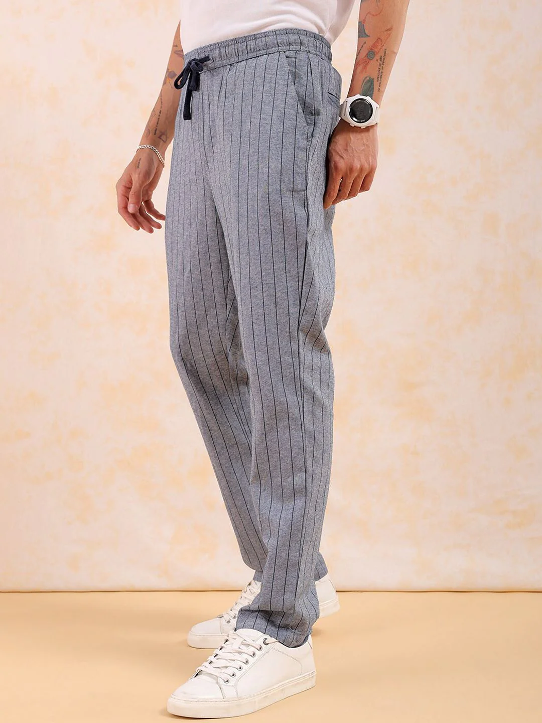 The Indian Garage Co Men Mid-Rise Striped Trousers - Image 2