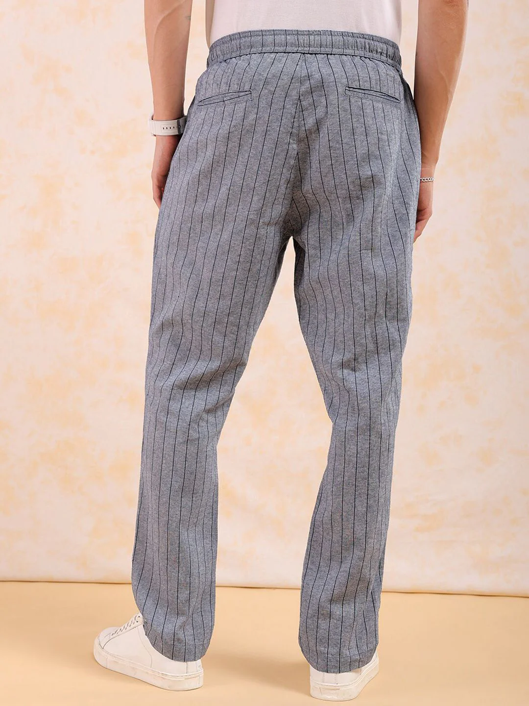 The Indian Garage Co Men Mid-Rise Striped Trousers - Image 3
