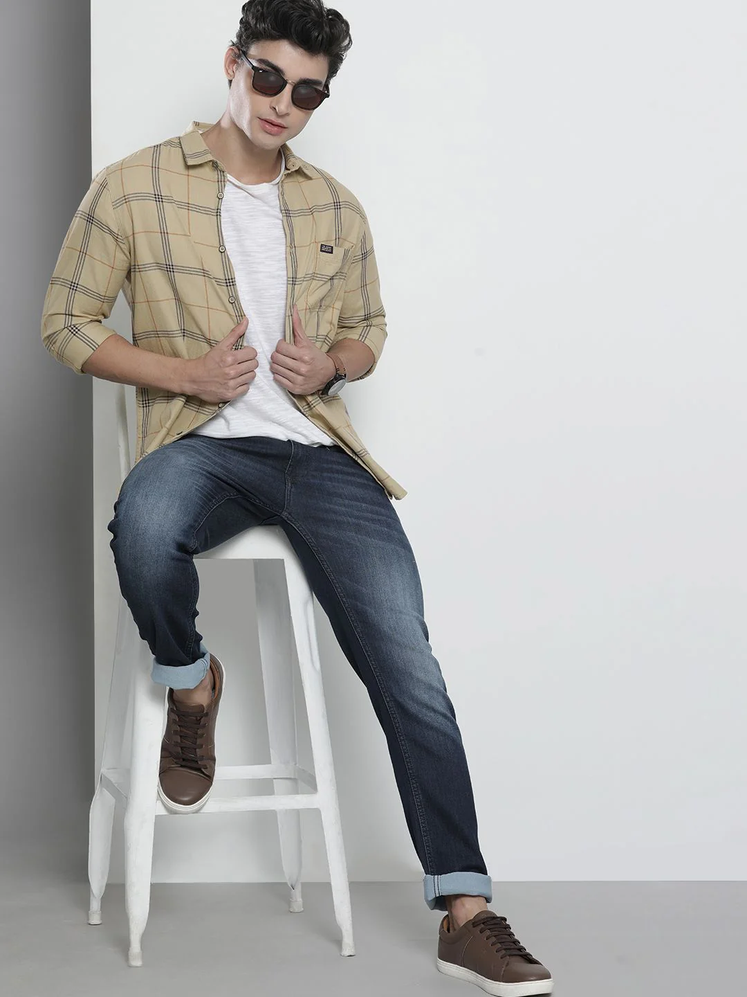 The Indian Garage Co Men Mustard Yellow Checked Casual Shirt - Image 6