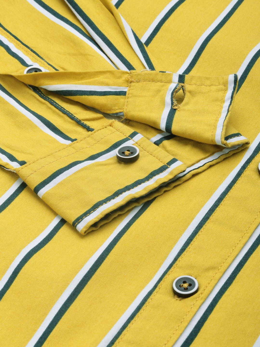The Indian Garage Co Men Mustard Yellow & Green Striped Cotton Casual Shirt - Image 3
