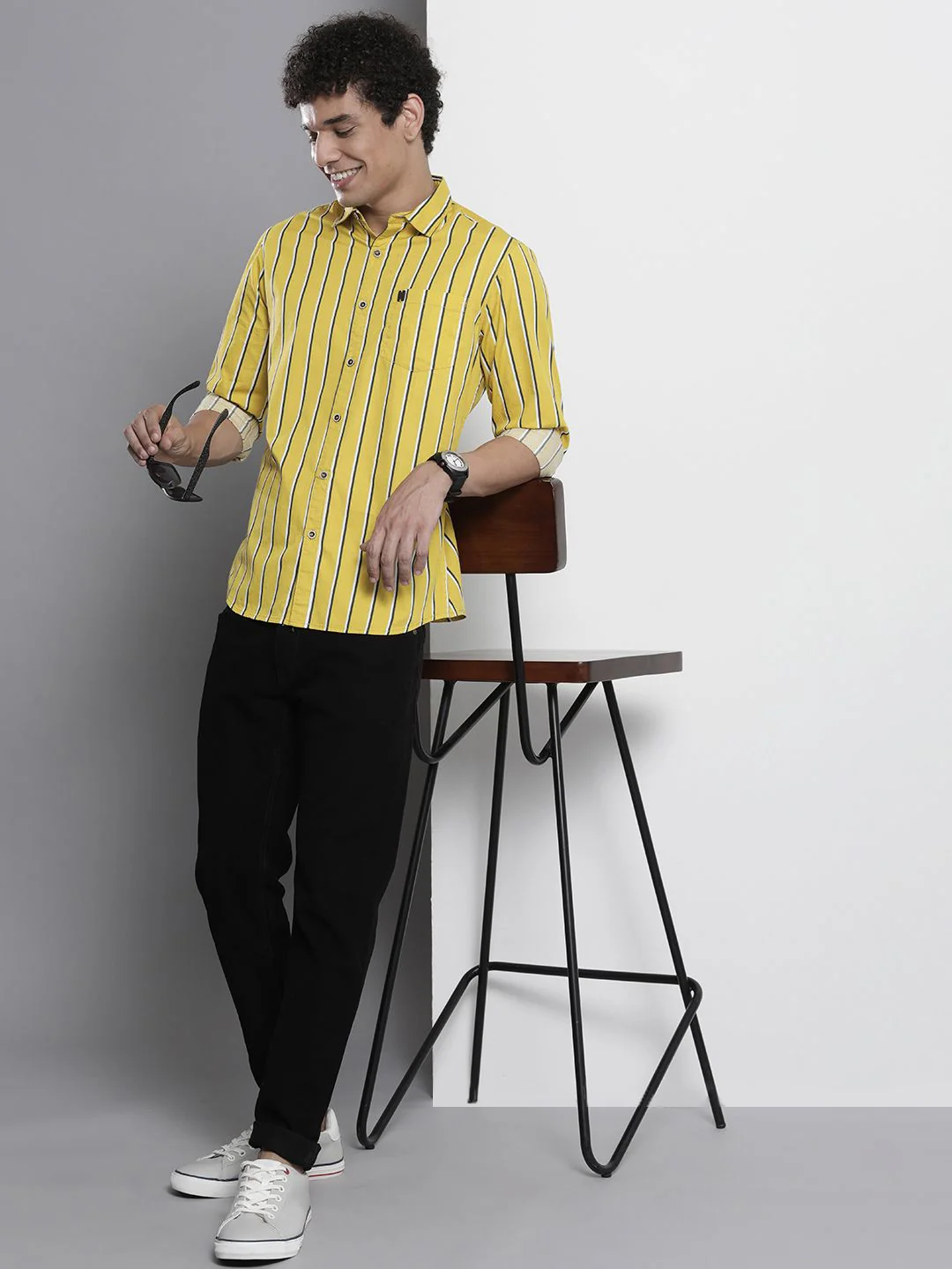 The Indian Garage Co Men Mustard Yellow & Green Striped Cotton Casual Shirt - Image 6