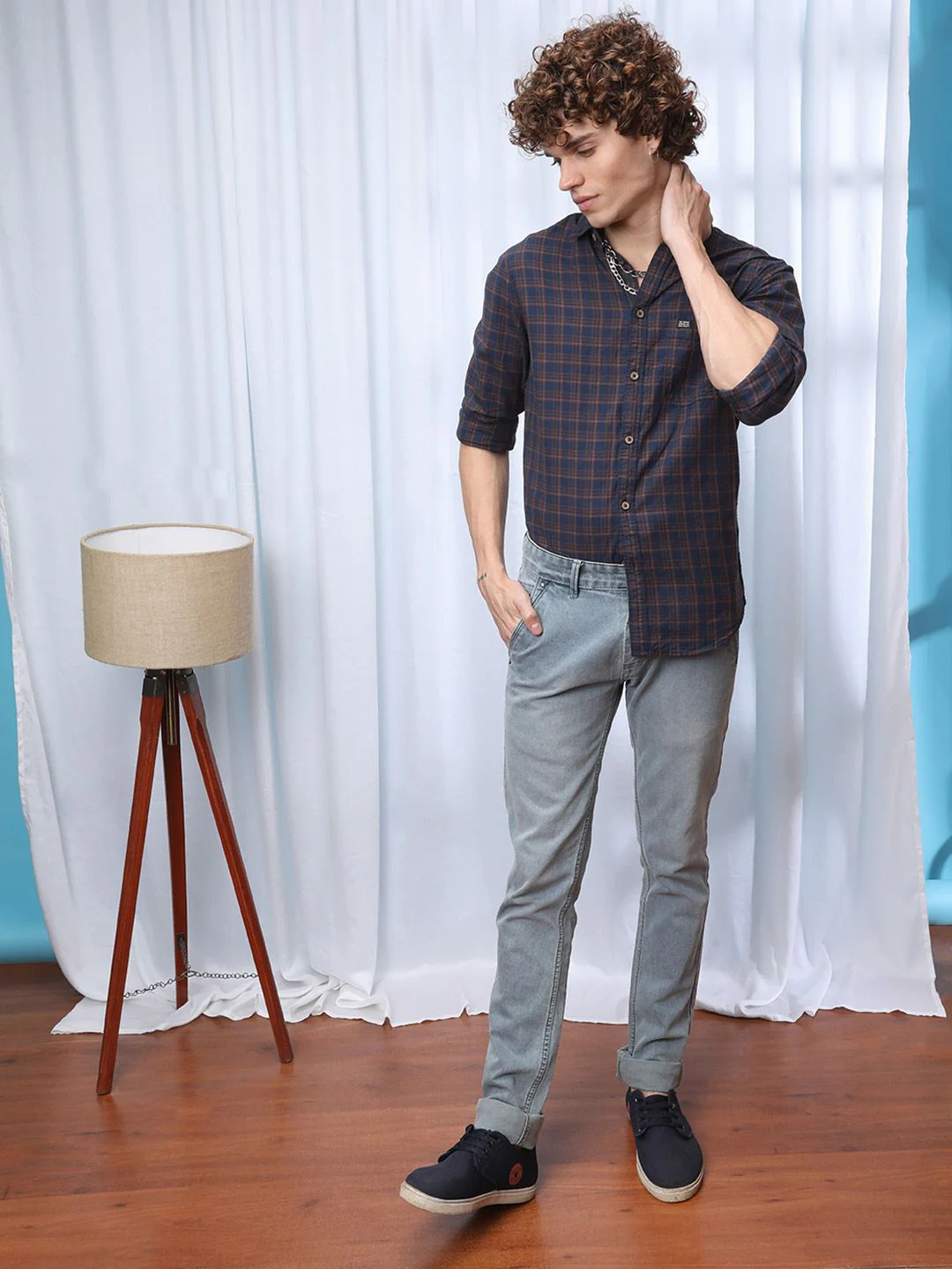 The Indian Garage Co Men Navy Blue & Brown Checked Casual Shirt - Image 6