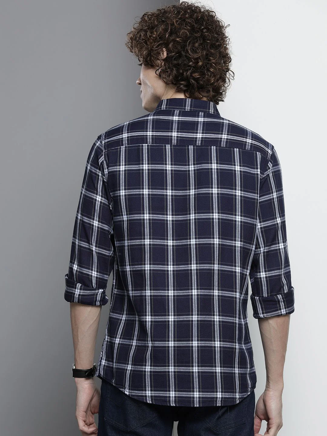 The Indian Garage Co Men Navy Blue Checked Casual Shirt - Image 4