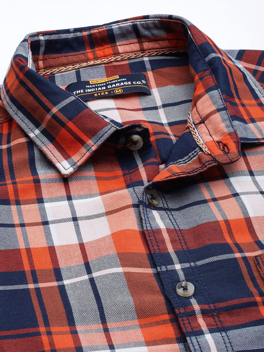 The Indian Garage Co Men Navy Blue Classic Checked Casual Shirt - Image 2
