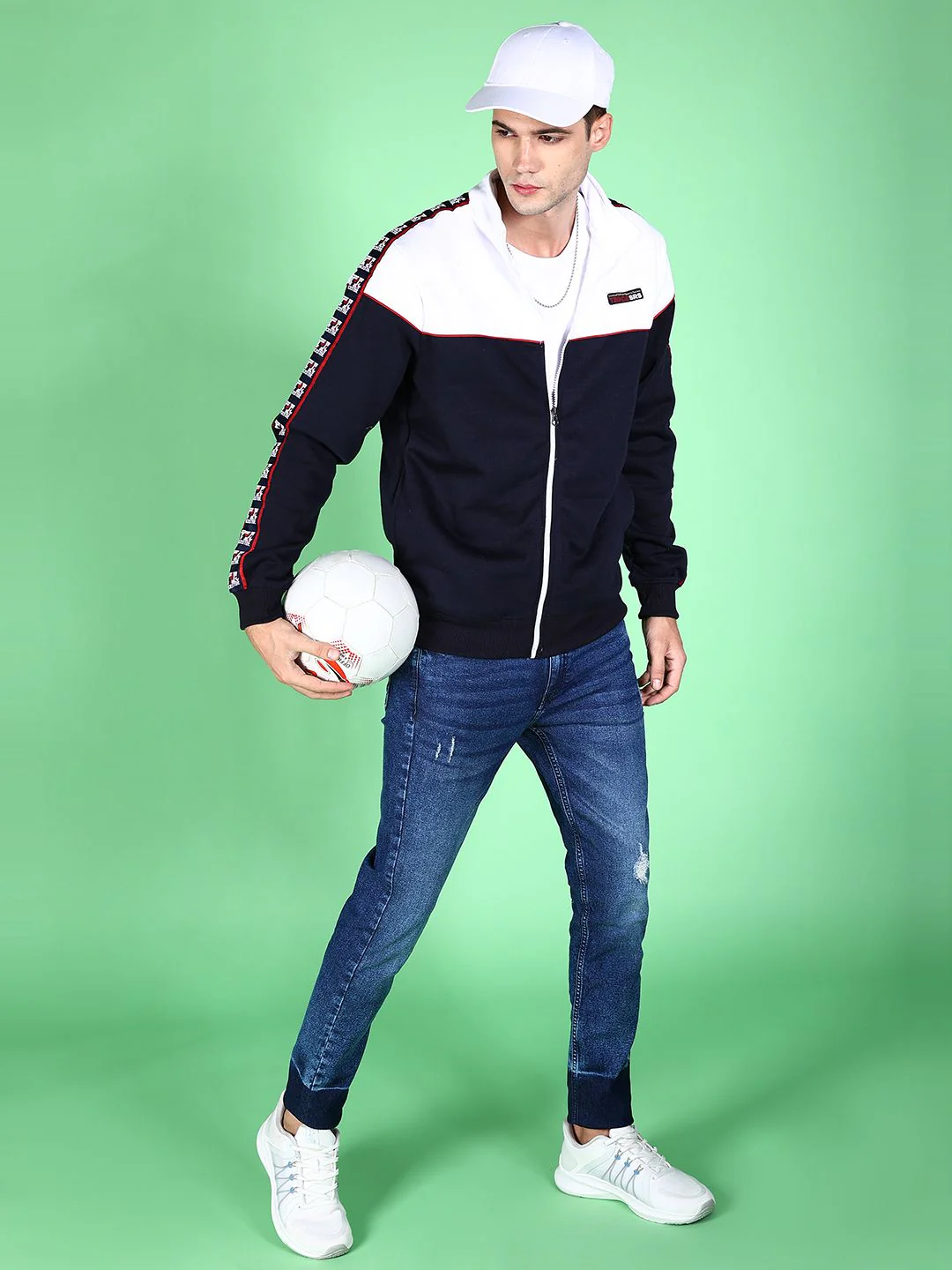 The Indian Garage Co Men Navy Blue Colourblocked Sweatshirt - Image 4