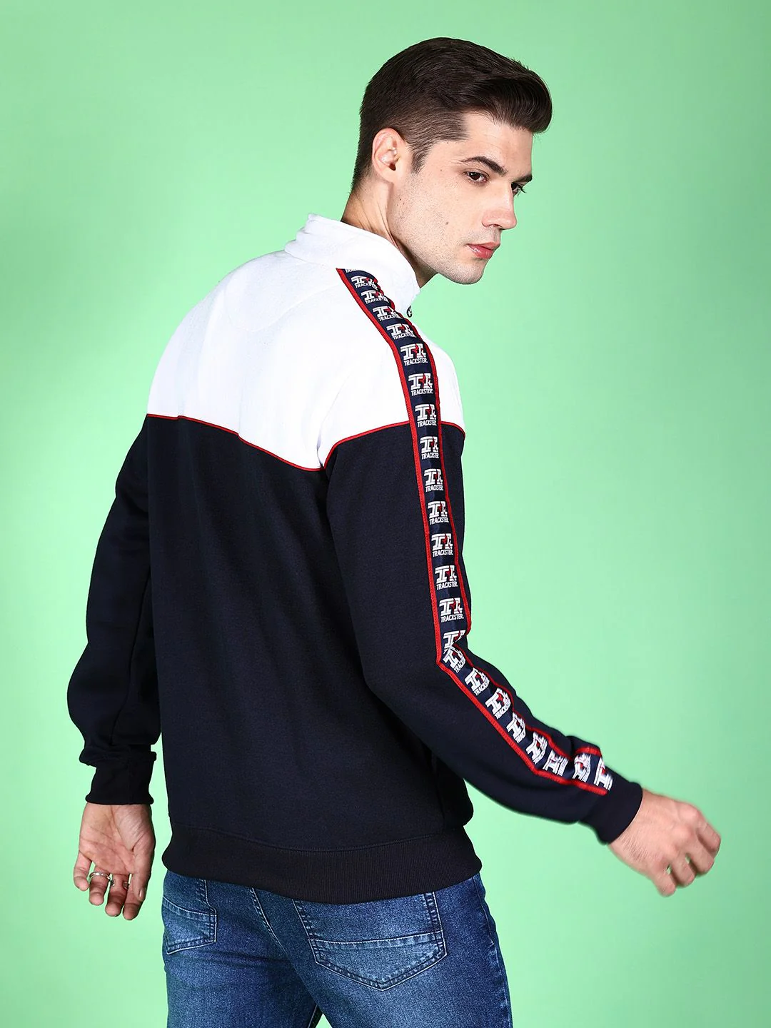 The Indian Garage Co Men Navy Blue Colourblocked Sweatshirt - Image 5
