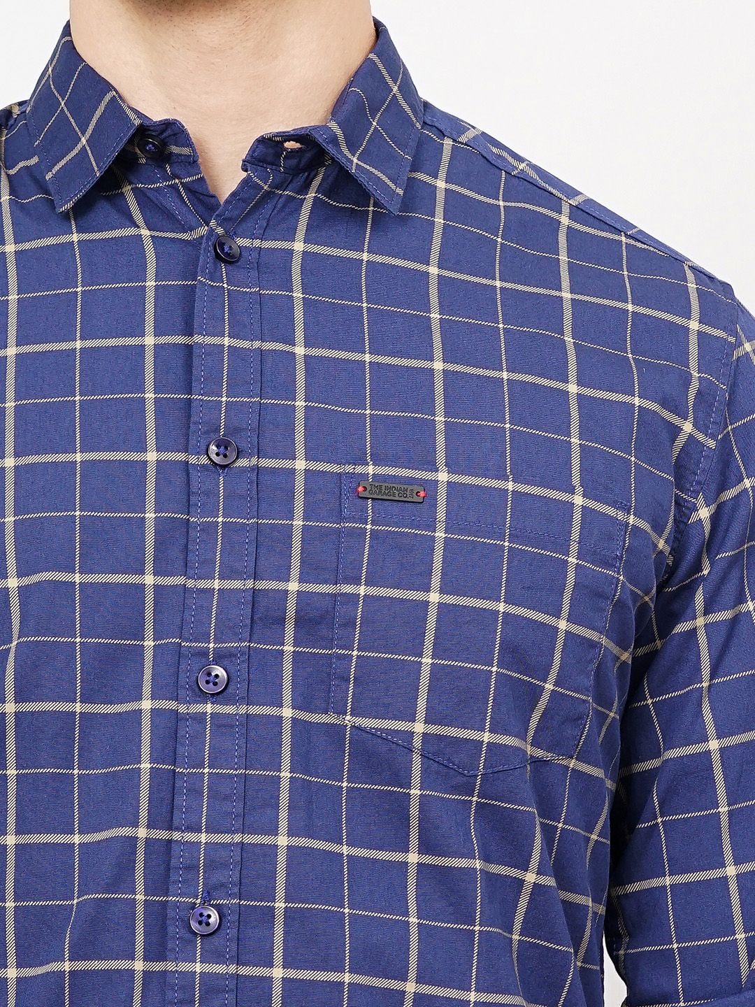 The Indian Garage Co Men Navy Blue & Grey Slim Fit Checked Casual Shirt - Image 2
