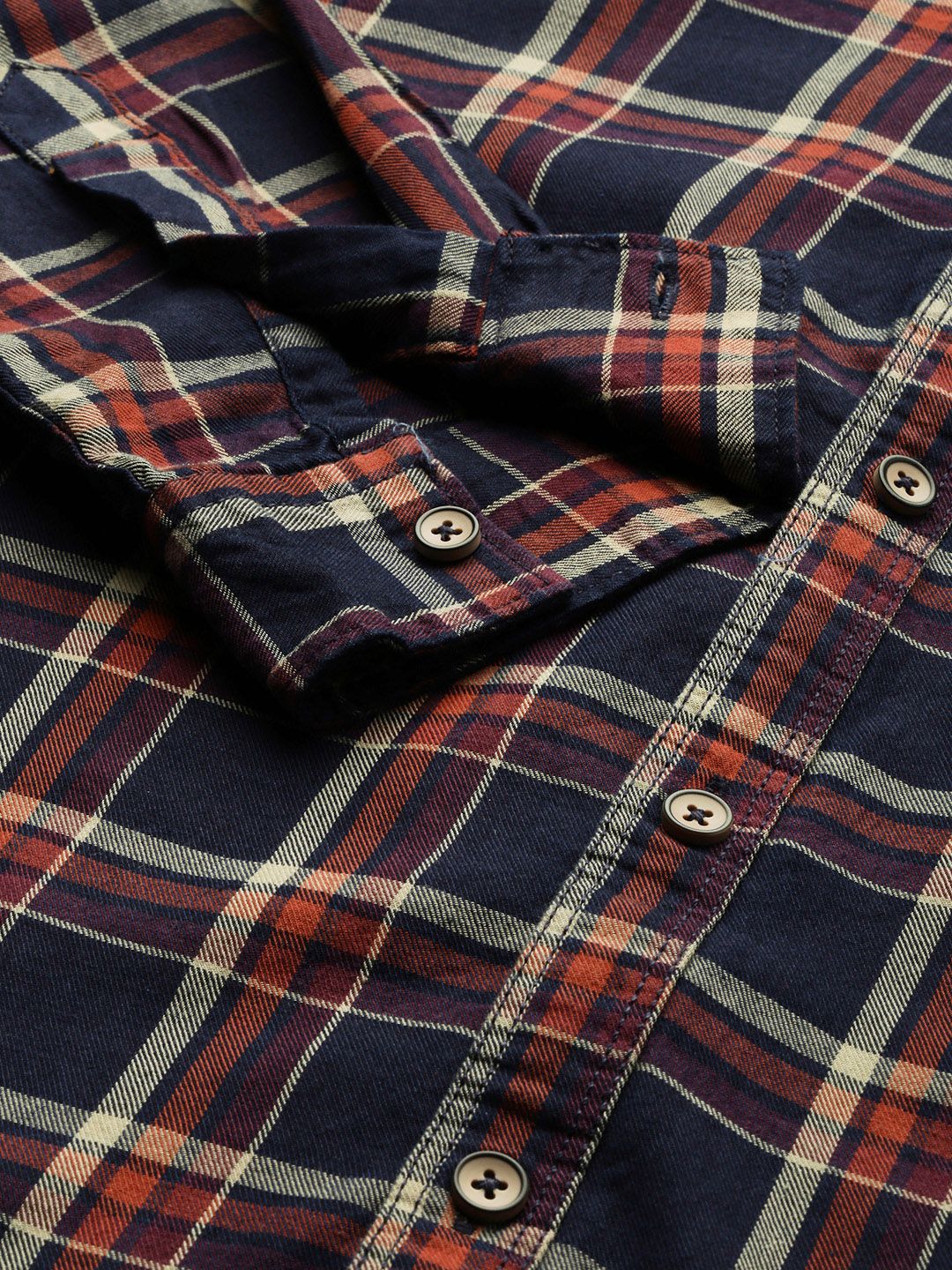 The Indian Garage Co Men Navy Blue & Orange Checked Casual Shirt - Image 3