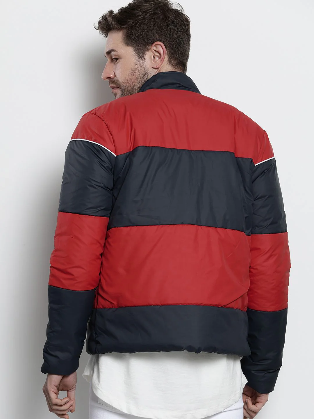 The Indian Garage Co Men Navy Blue & Red Colourblocked Jacket - Image 5