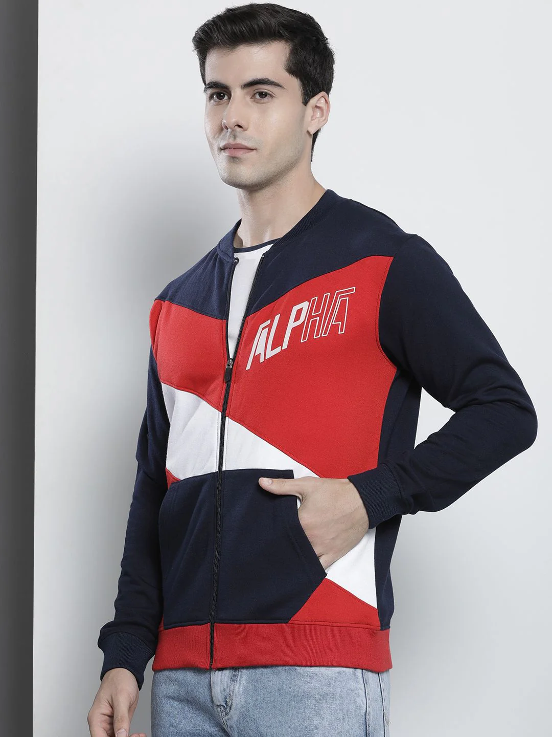 The Indian Garage Co Men Navy Blue & Red Colourblocked Sweatshirt - Image 5
