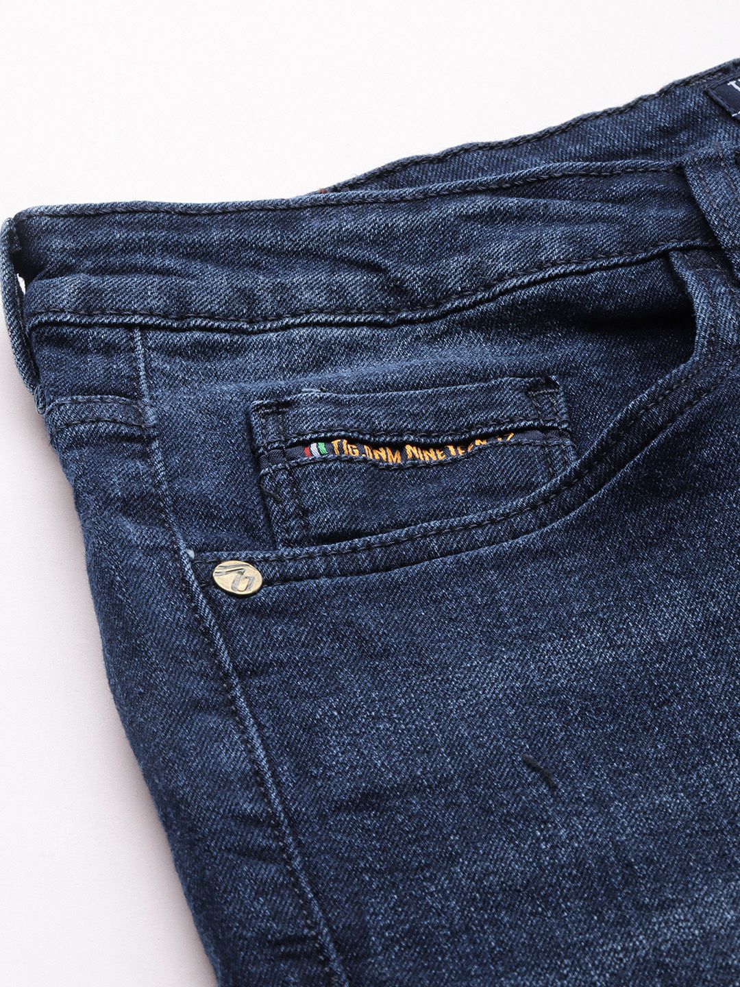 The Indian Garage Co Men Navy Blue Skinny Fit Light Fade Stretchable Jeans - Image 6