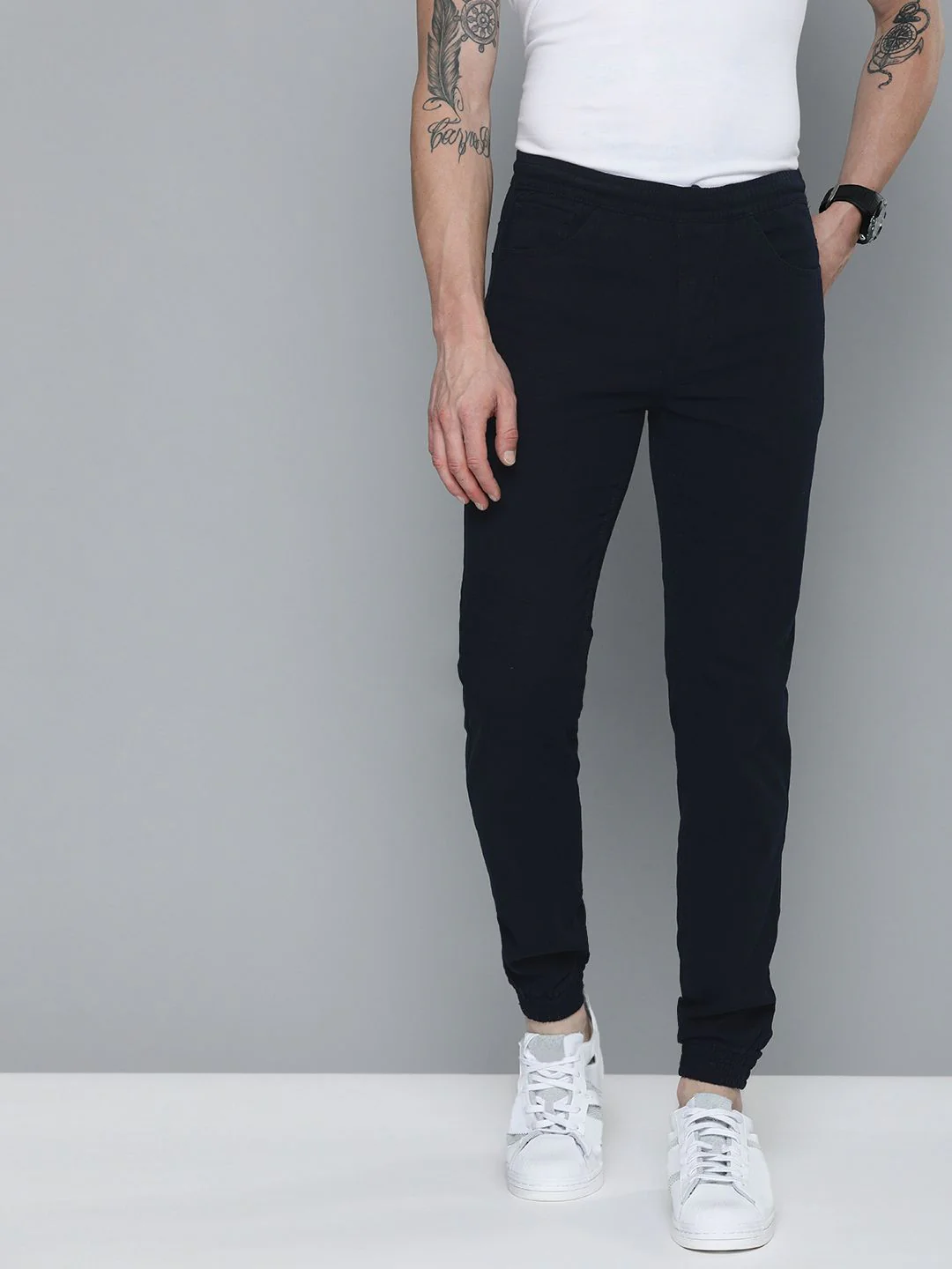 The Indian Garage Co Men Navy Blue Slim Fit Joggers Trousers