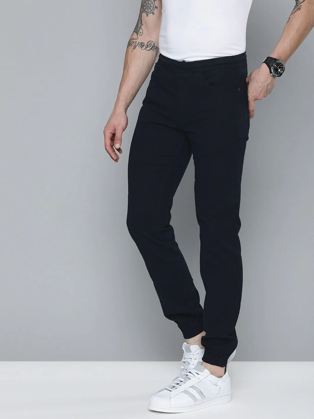 The Indian Garage Co Men Navy Blue Slim Fit Joggers Trousers - Image 2