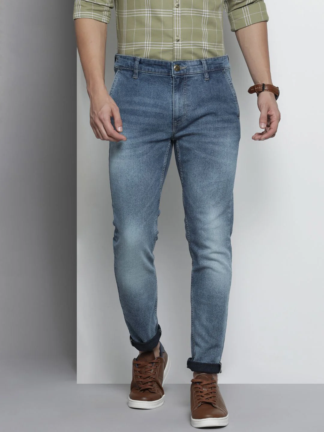 The Indian Garage Co Men Navy Blue Slim Fit Light Fade Stretchable Jeans