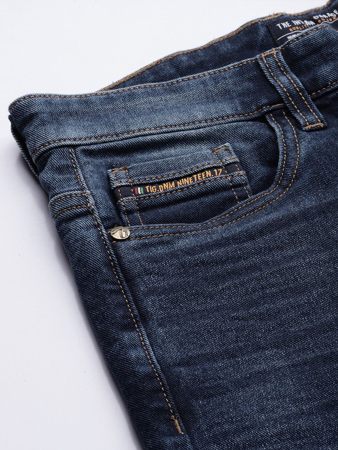 The Indian Garage Co Men Navy Blue Slim Fit Light Fade Stretchable Jeans - Image 6