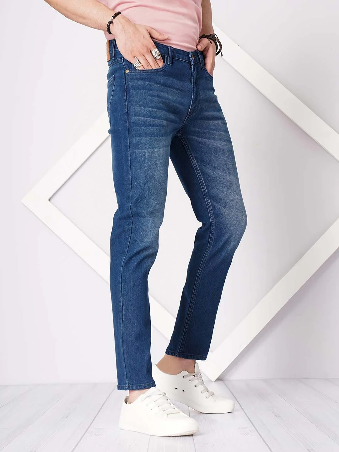 The Indian Garage Co Men Navy Blue Slim Fit Low-Rise Clean Look Stretchable Jeans - Image 2