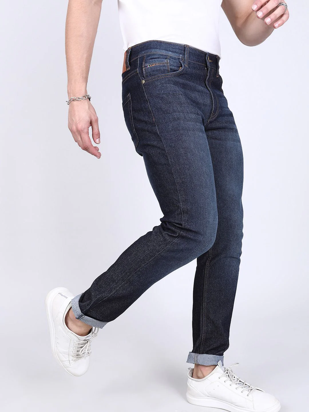 The Indian Garage Co Men Navy Blue Slim Fit Mid-Rise Clean Look Jeans - Image 3