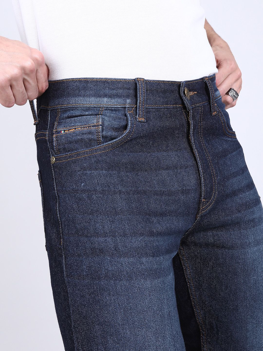 The Indian Garage Co Men Navy Blue Slim Fit Mid-Rise Clean Look Jeans - Image 6