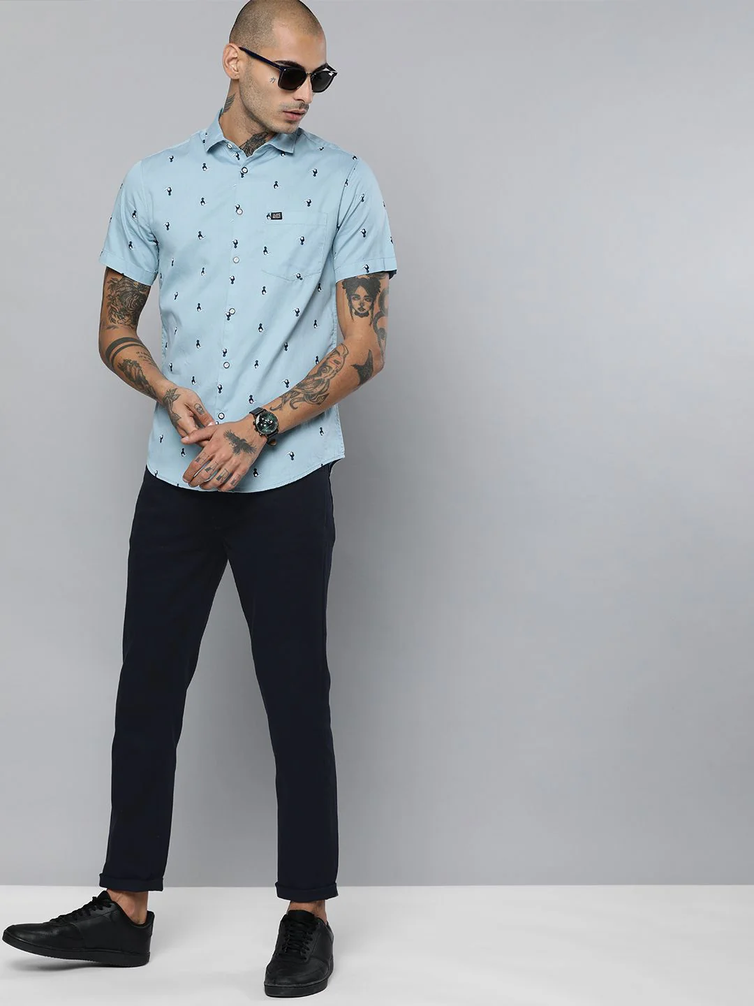 The Indian Garage Co Men Navy Blue Slim Fit Solid Chinos - Image 5