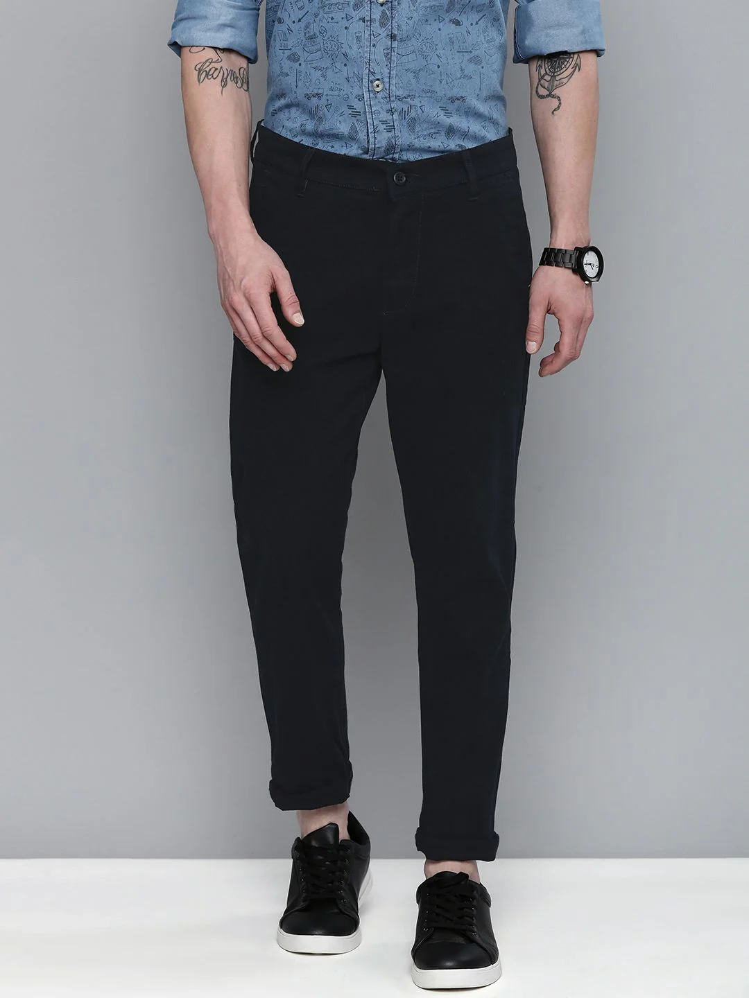 The Indian Garage Co Men Navy Blue Slim Fit Trousers