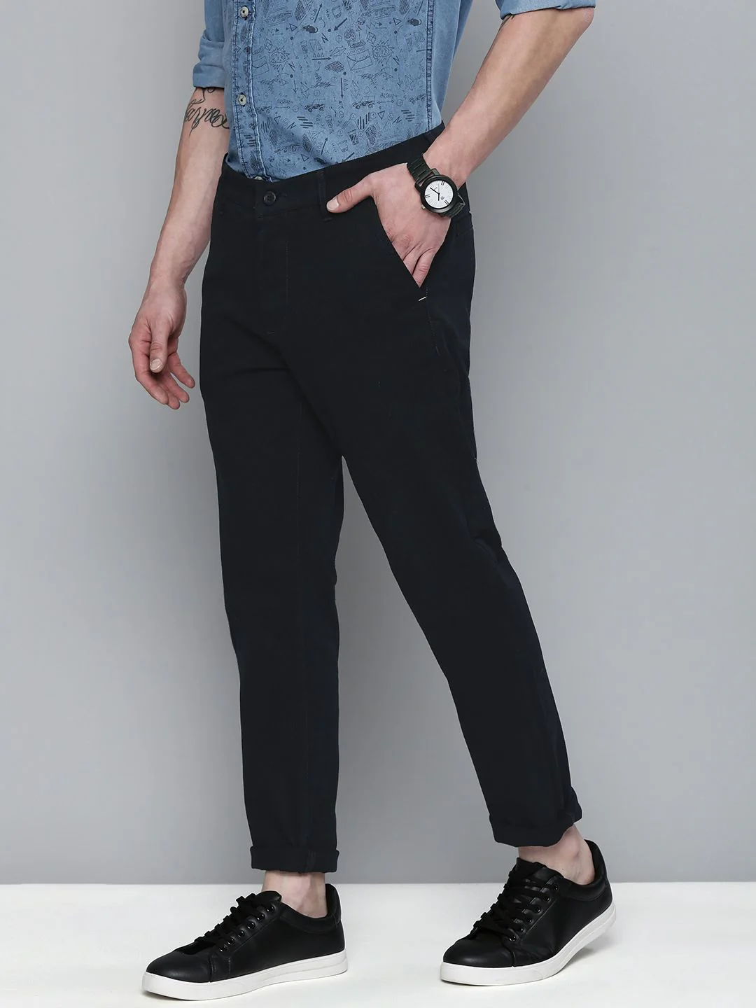 The Indian Garage Co Men Navy Blue Slim Fit Trousers - Image 2