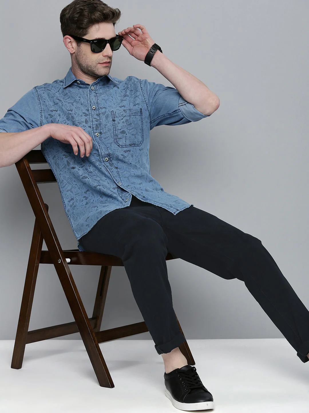 The Indian Garage Co Men Navy Blue Slim Fit Trousers - Image 5