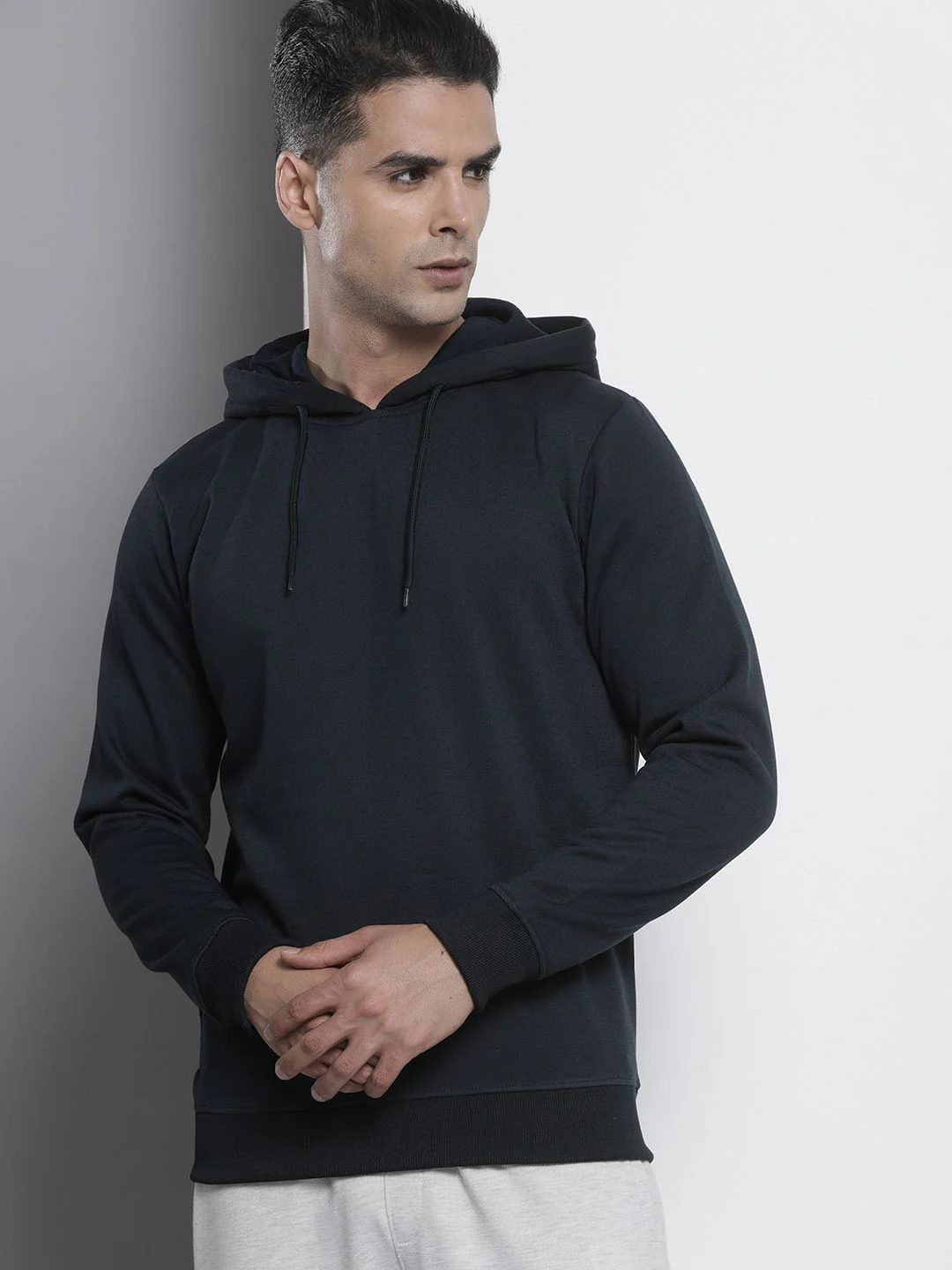The Indian Garage Co Men Navy Blue Solid Hooded Sweatshirt - Image 3