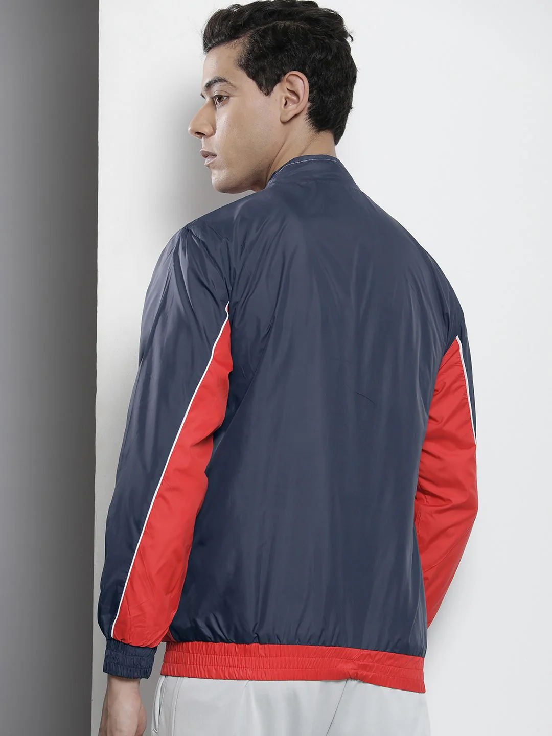 The Indian Garage Co Men Navy Blue White Colourblocked Windcheater Jacket - Image 5