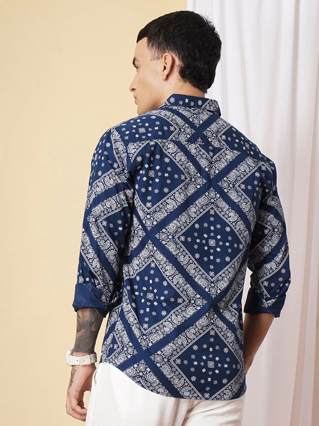 The Indian Garage Co Men Navy Blue & White Printed Casual Shirt - Image 4