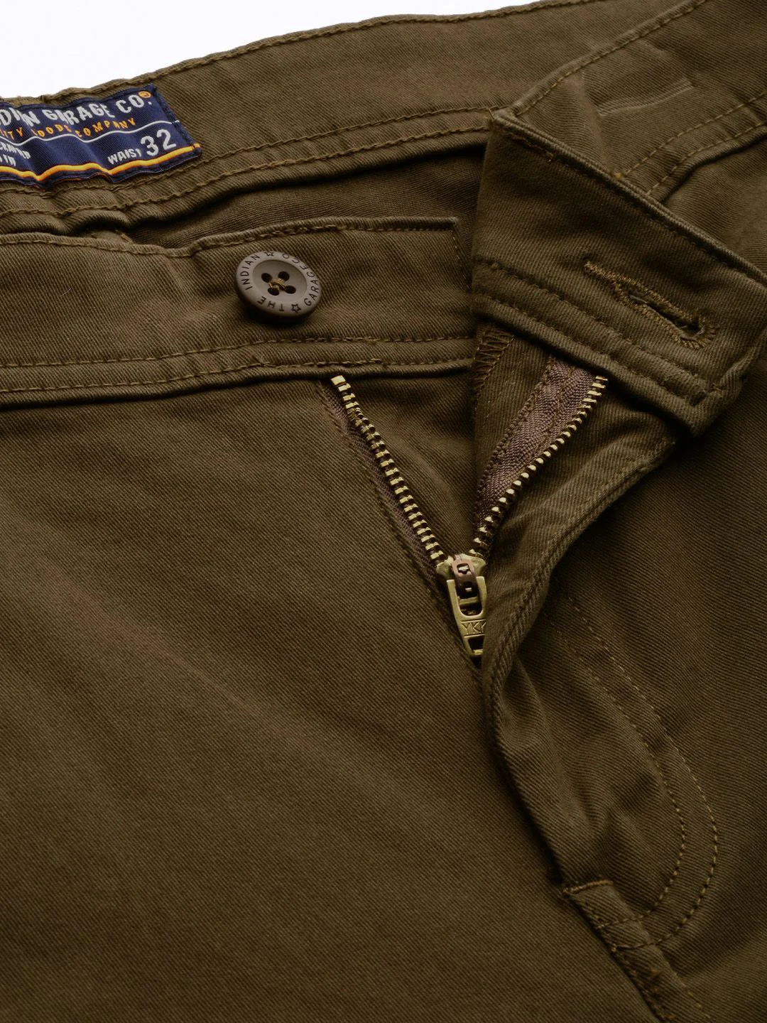The Indian Garage Co Men Olive Brown Slim Fit Chinos Trousers - Image 4