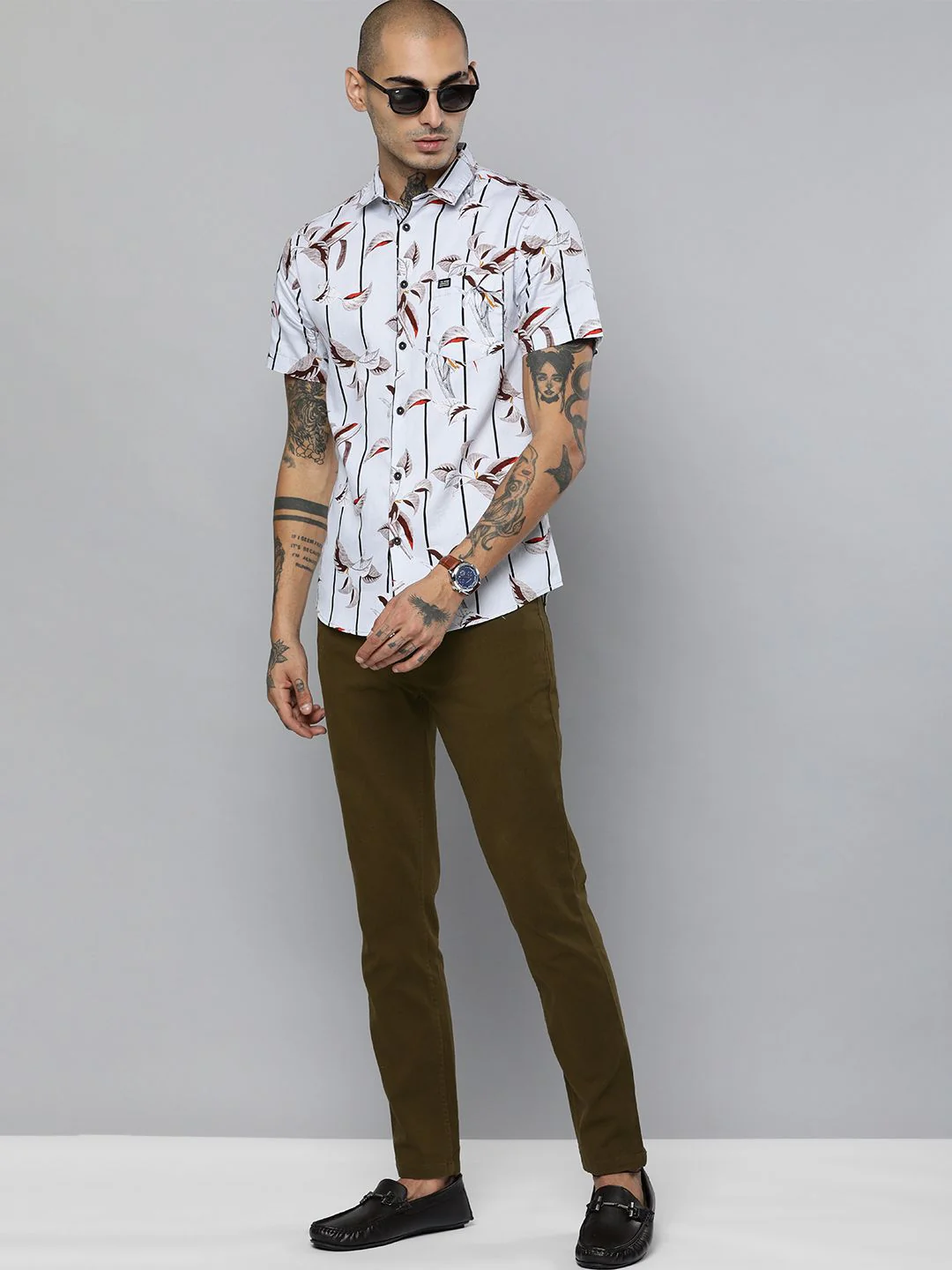 The Indian Garage Co Men Olive Brown Slim Fit Chinos Trousers - Image 5