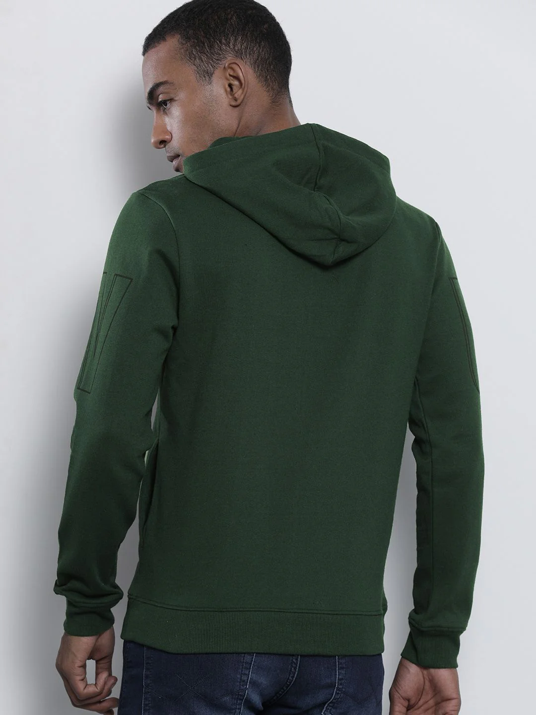 The Indian Garage Co Men Olive Green & Black Typography Print Hooded Sweatshirt - Image 5