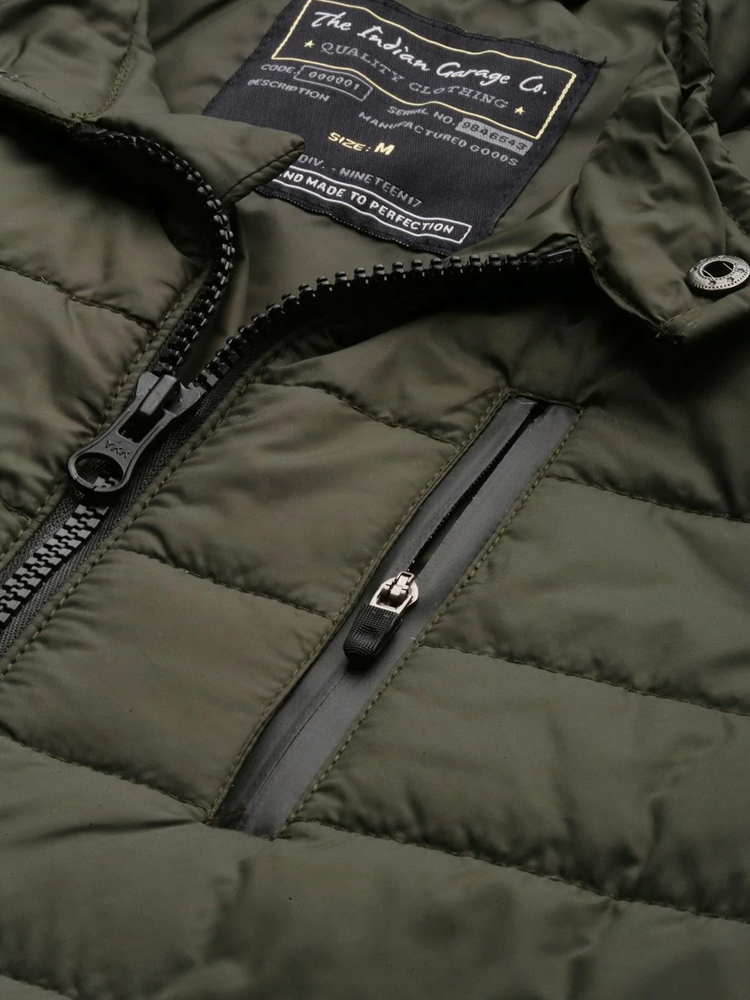 The Indian Garage Co Men Olive Green Padded Jacket - Image 2