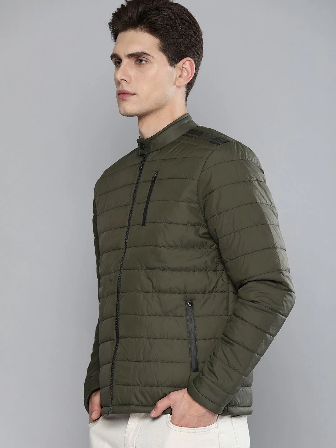 The Indian Garage Co Men Olive Green Padded Jacket - Image 3